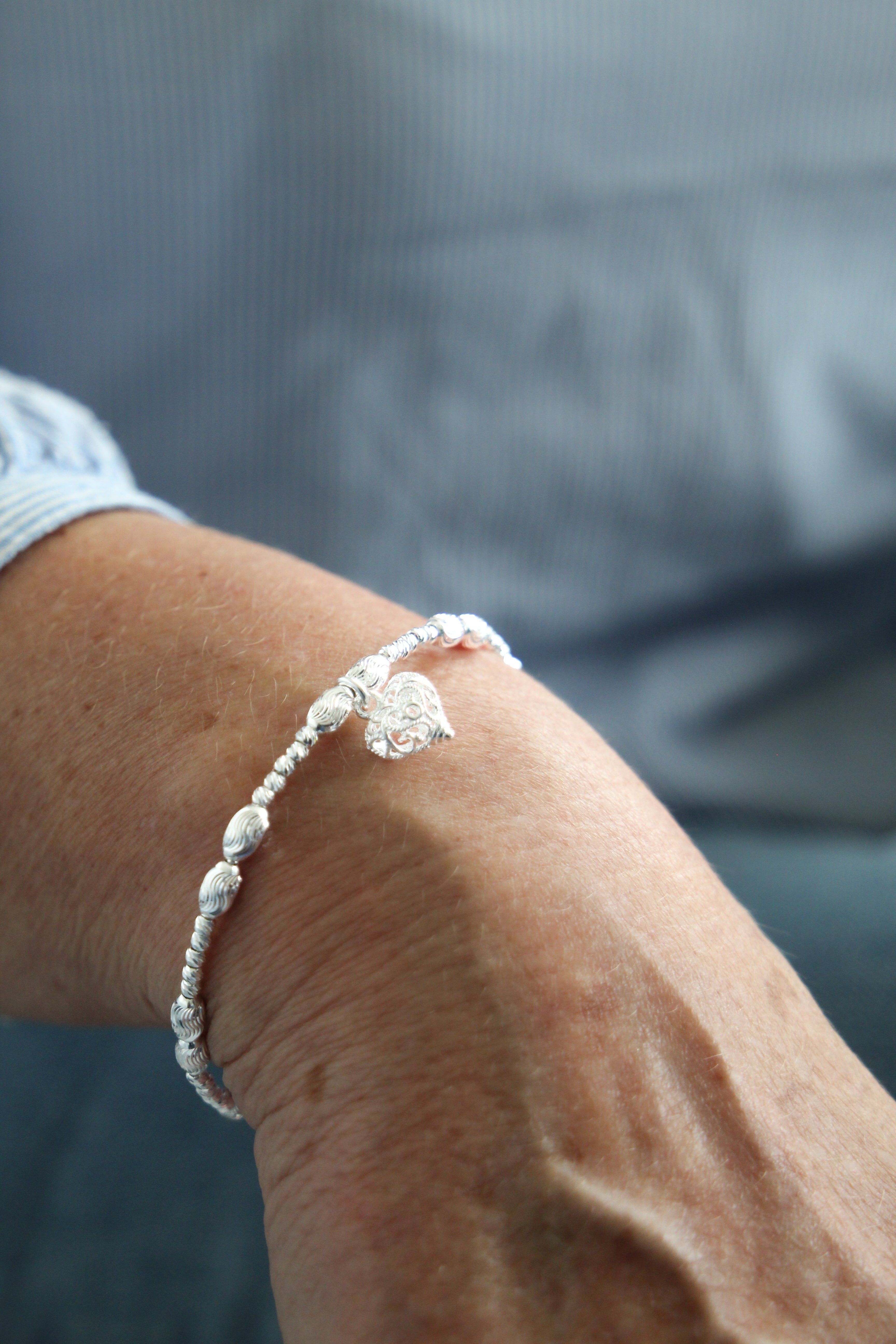 Twisted Bead Bracelet with Heart pendant in 925 Silver