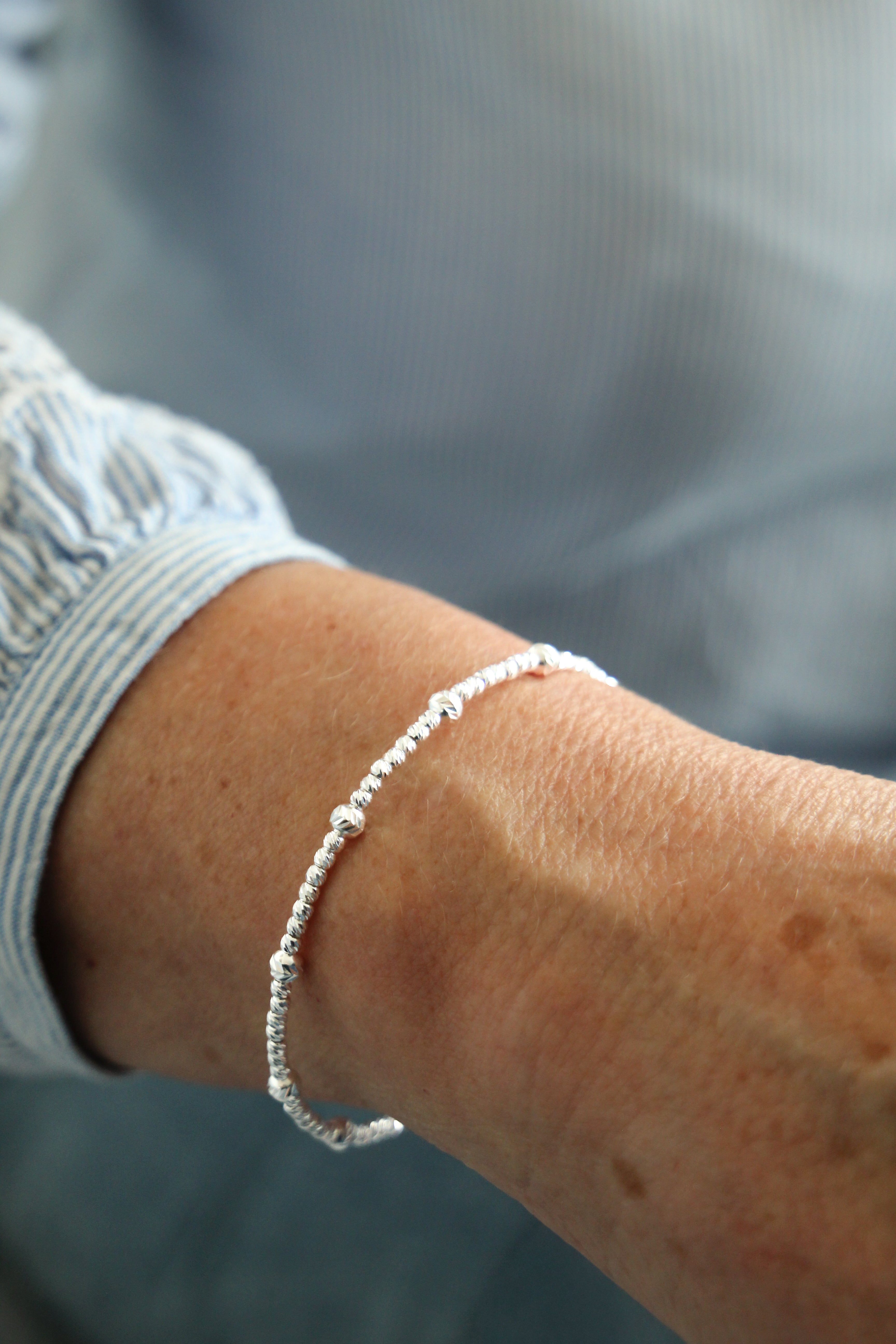Diamond-Cut Bead Bracelet in 925 Silver