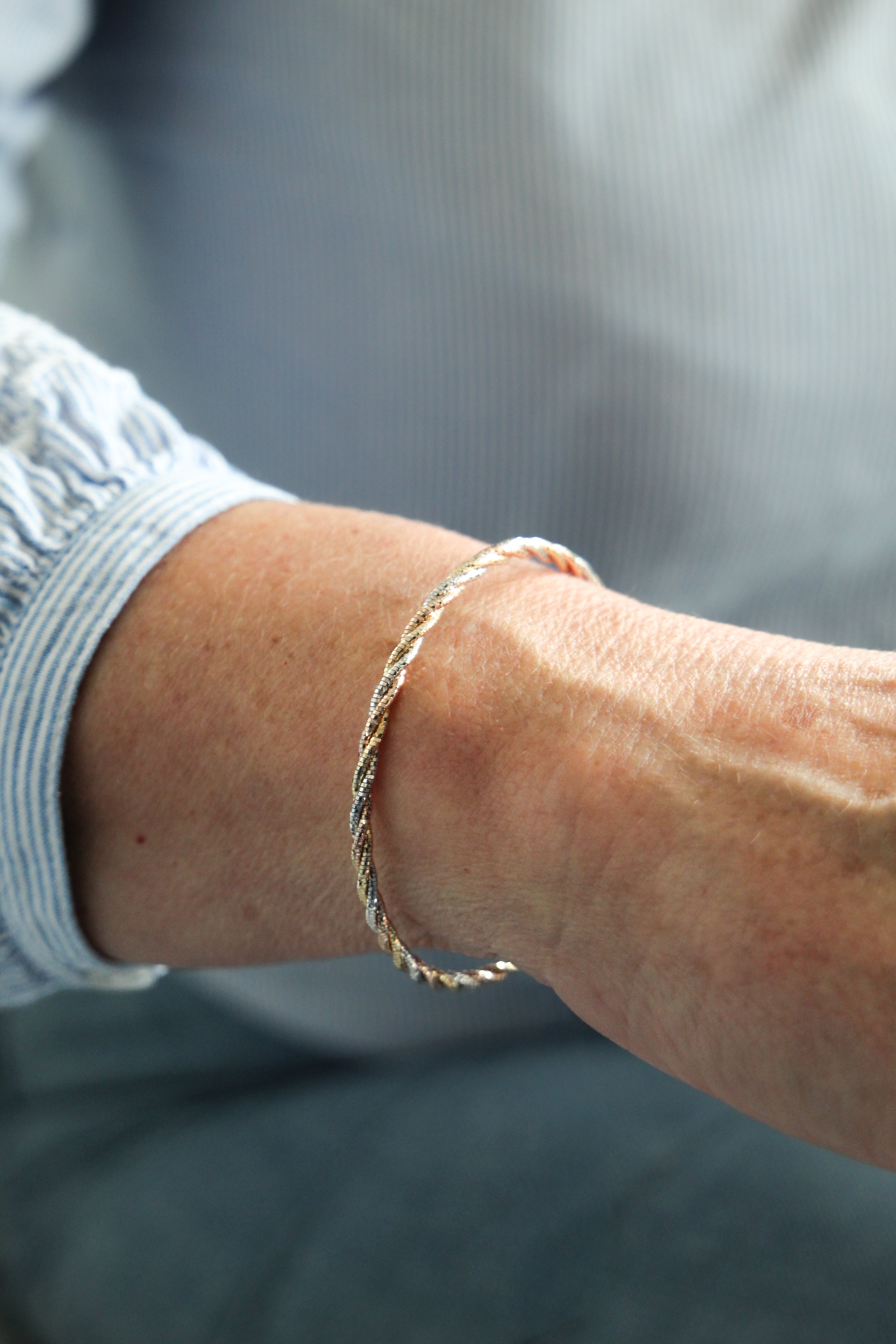 Twisted Tri-Tone Herringbone Bracelet