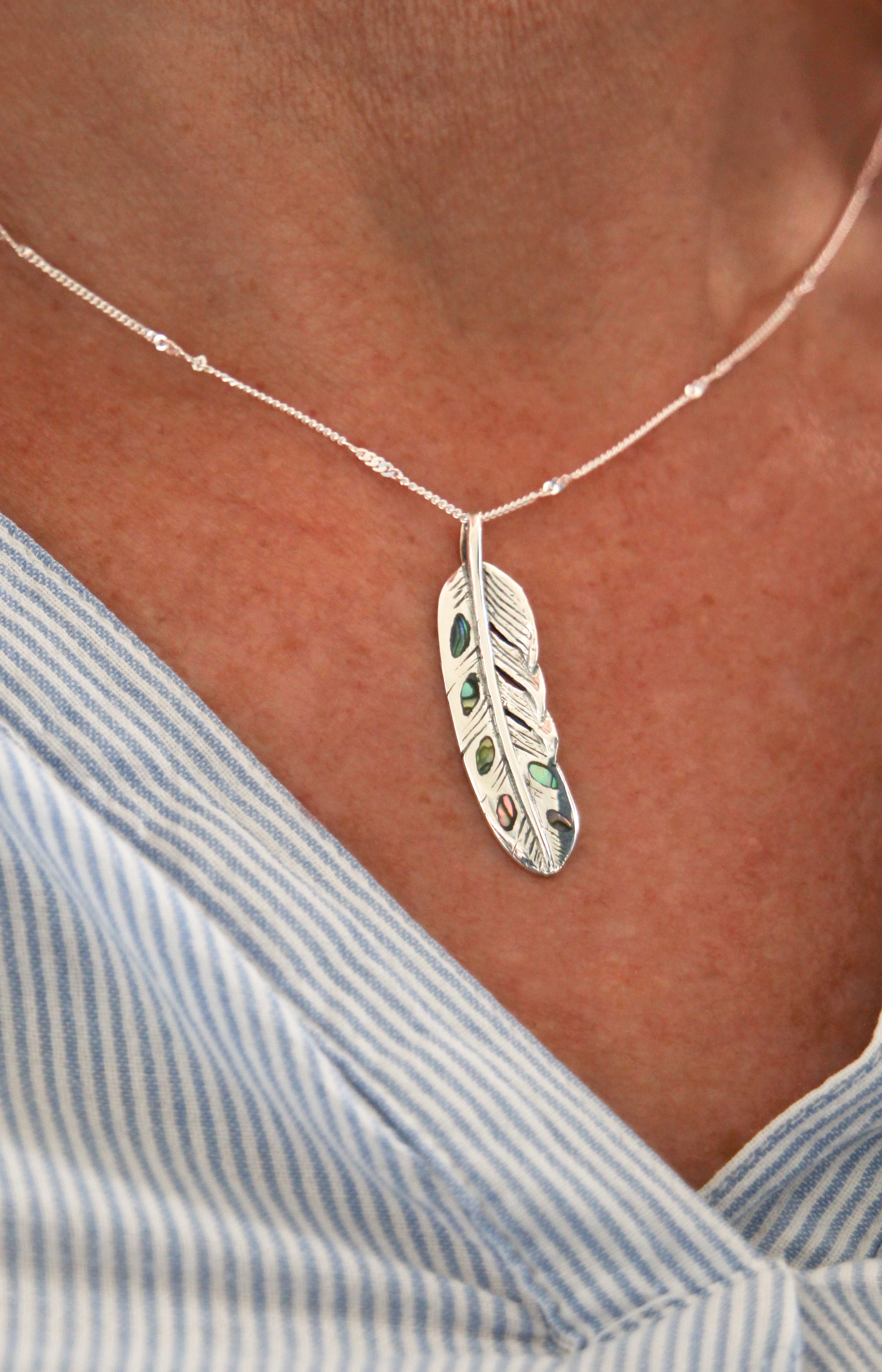 Abalone Feather Pendant in 925 Silver