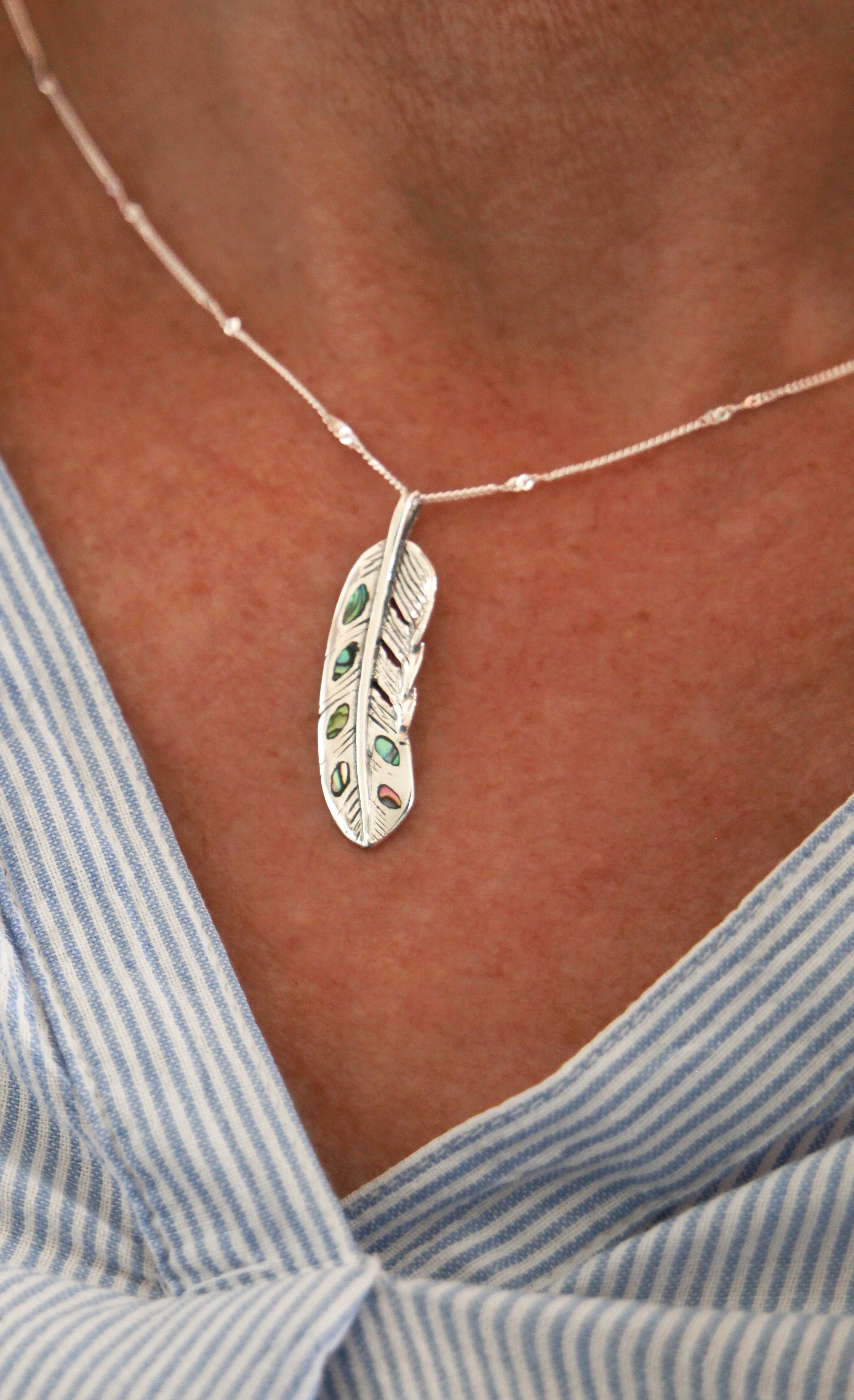 Abalone Feather Pendant in 925 Silver