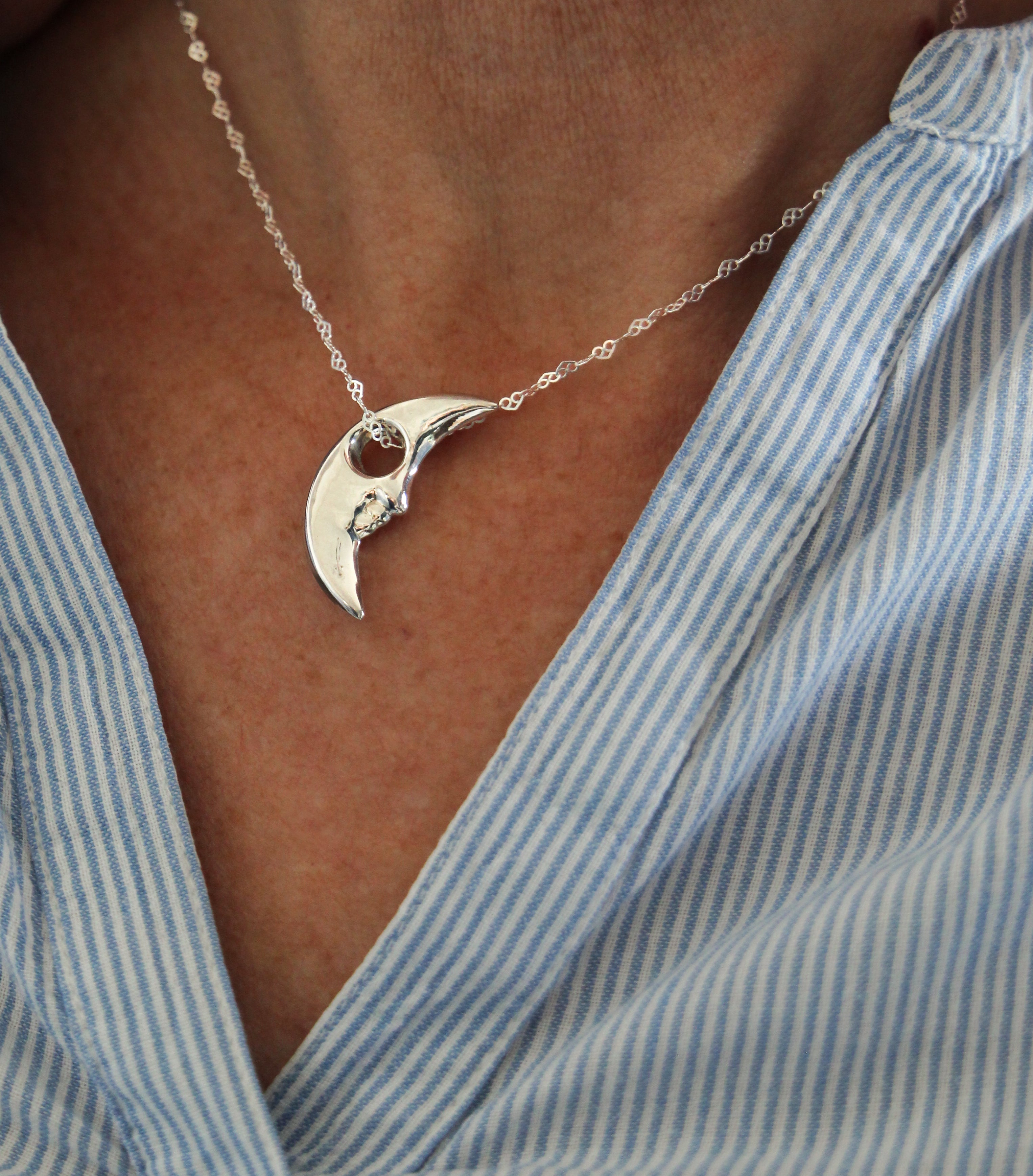Crescent Moon Face in 925 Silver