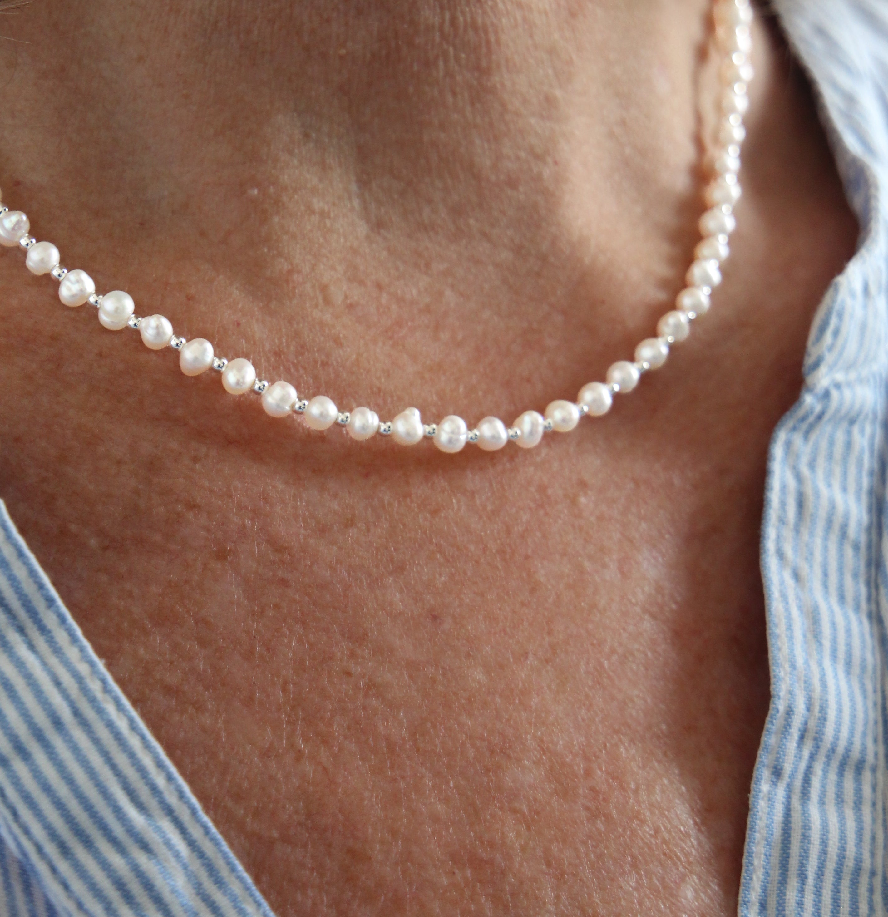 Long Freshwater Pearl Necklace in 925 Silver