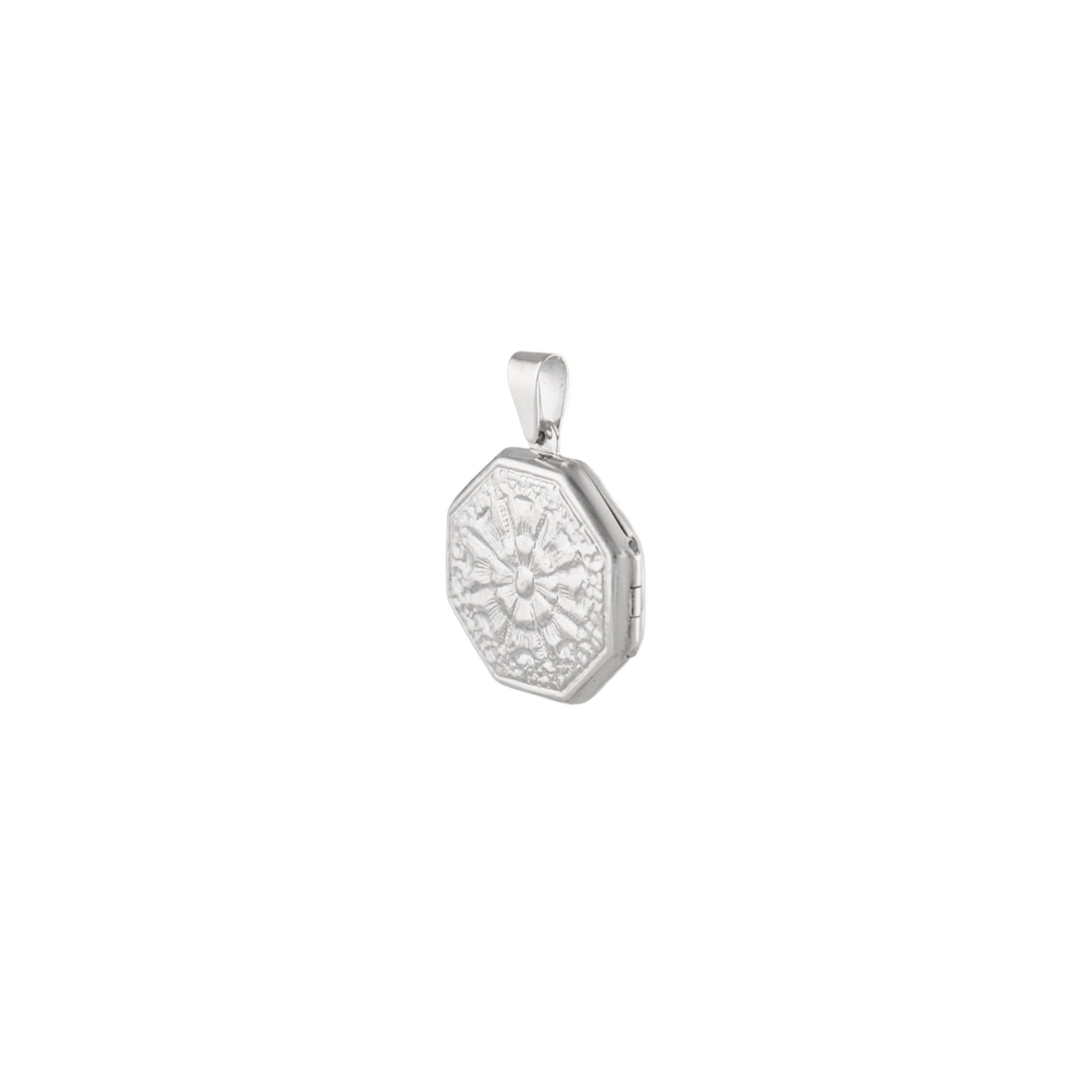 Engraved Octagon Locket Pendant in 925 Silver