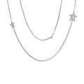 Long Star & Pearl Filigree Necklace in 925 Silver