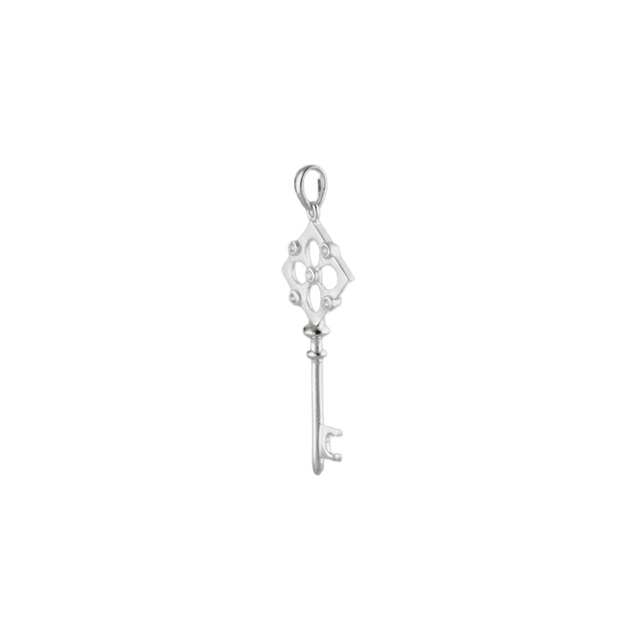 Ornate Key Pendant with Sparkling Stone Detail in 925 Silver