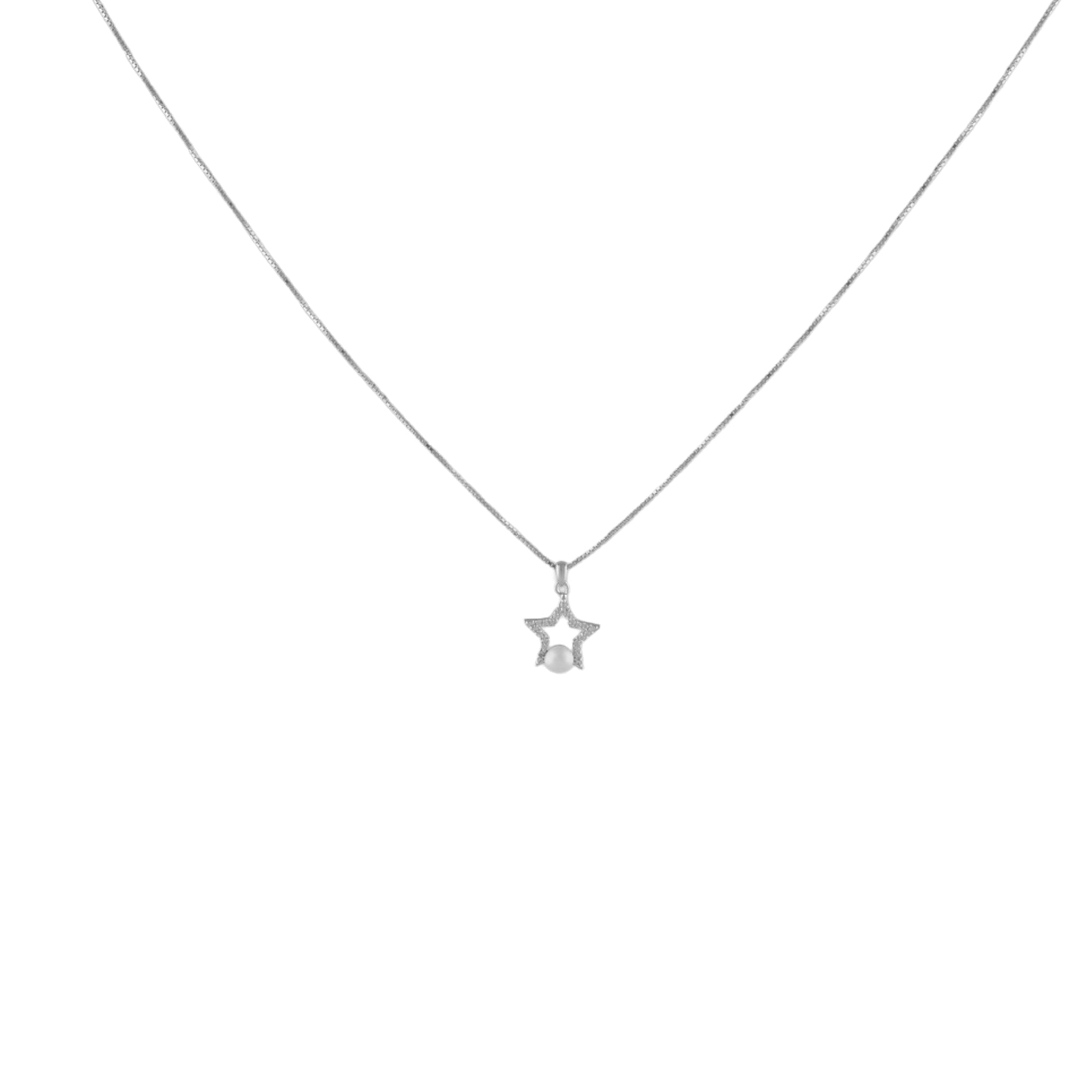 Sparkling Star & Freshwater Pearl Necklace in 925 Silver