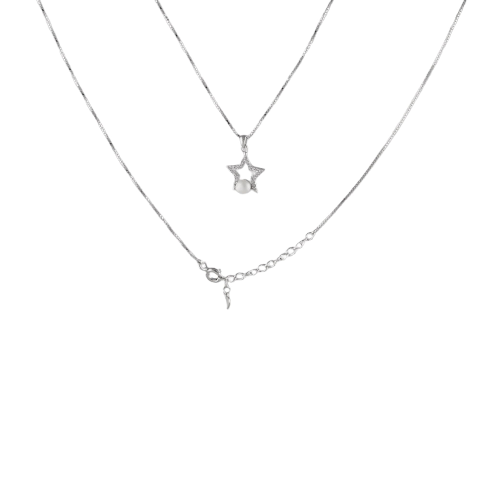 Sparkling Star & Freshwater Pearl Necklace in 925 Silver