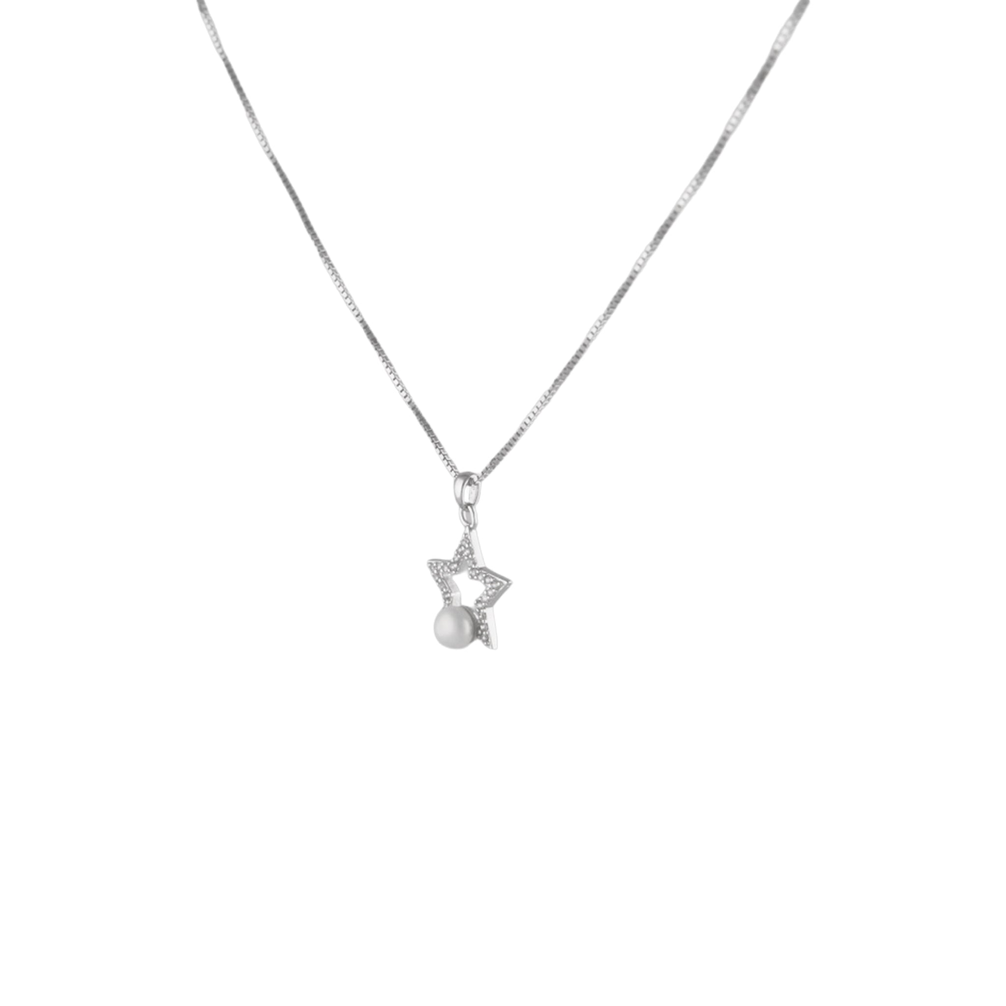 Sparkling Star & Freshwater Pearl Necklace in 925 Silver