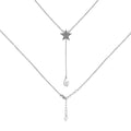 Star & Moon Lariat Necklace in 925 Silver