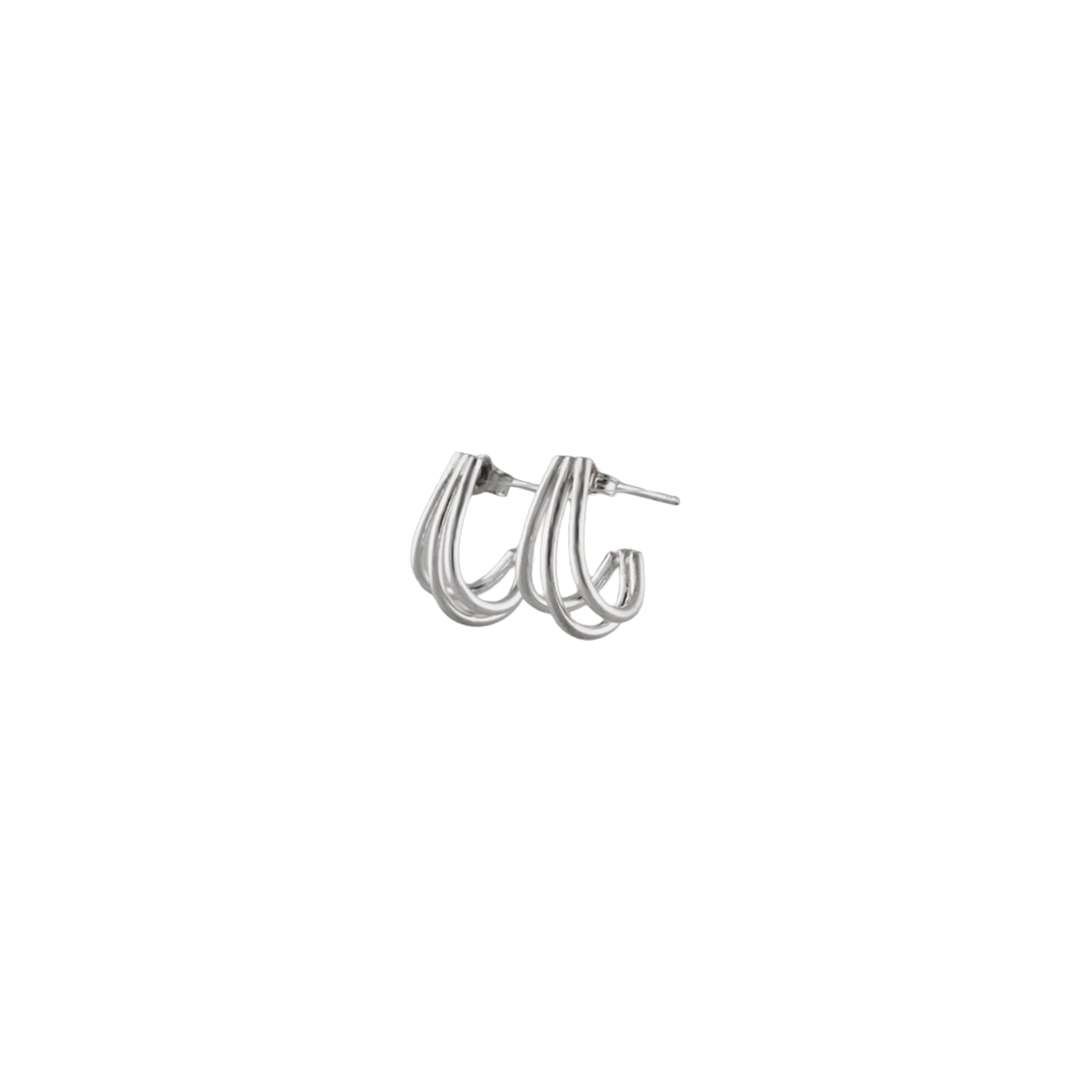 Triple Hoop Stud Earrings in 925 Silver
